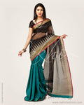 SR-0660 - Black & Green Pure Organza Silk Saree
