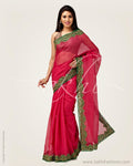 SR-0664 - Pink & Green Supernet Saree