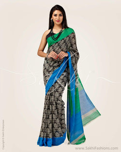 SR-0671 - Black & Blue Blended Fabric Saree
