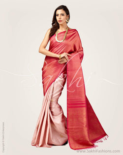 SR-0673 - Pink & Cream Pure Kanchivaram Silk Saree