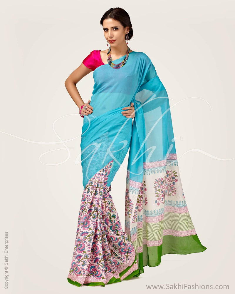 SR-0681 - Blue & Multi Pure Chiffon Silk Saree