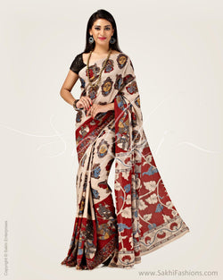 SR-0682 - Cream & Multi Silk & Cotton Saree