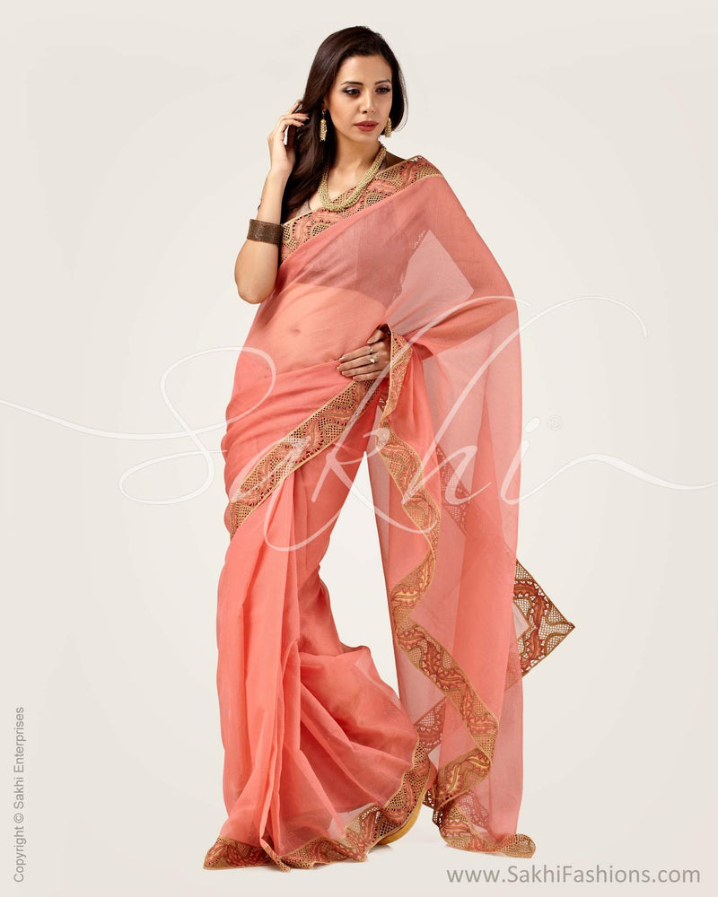 SR-0683 Peach Cutwork Sari