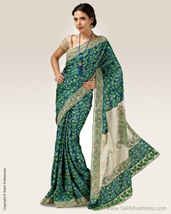 SR-0687 - Green & Blue Pure Tussar Silk Saree
