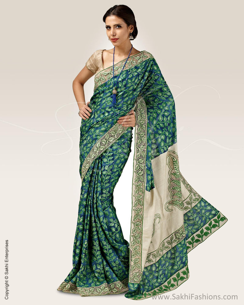 SR-0687 - Green & Blue Pure Tussar Silk Saree