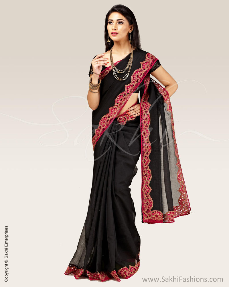SR-0695 - Black & Pink Supernet Saree