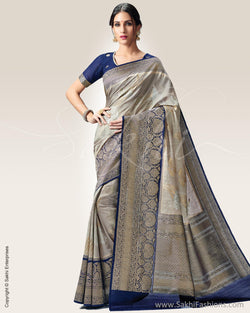 SR-0697 - Grey & Blue Blended Tussar  Saree