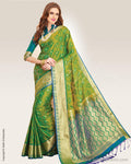 SR-0698 - Green & Gold Blended Silk Saree