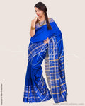 SR-0703 - Blue & Silver Pure Dupion Silk Saree
