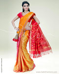 SR-0731 - Mustard & Red Pure Silk Saree