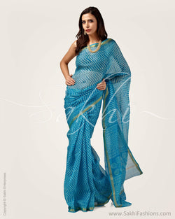 SR-0735 - Blue & white pure Silk Kota saree