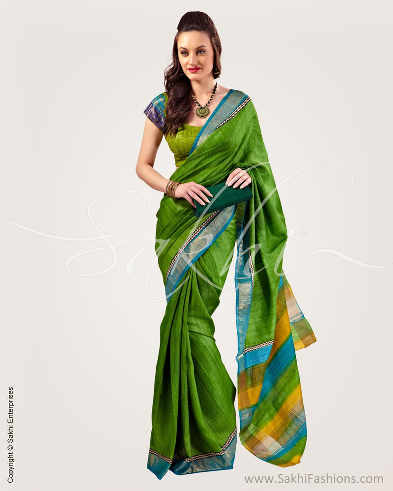 SR-0739 - Green  & Multi Pure Tussar Silk Saree