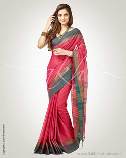 SR-0745 - Pink & Green Pure Cotton Saree