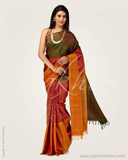 SR-0751 - Red & Mustard Pure Kanchivaram Silk Saree