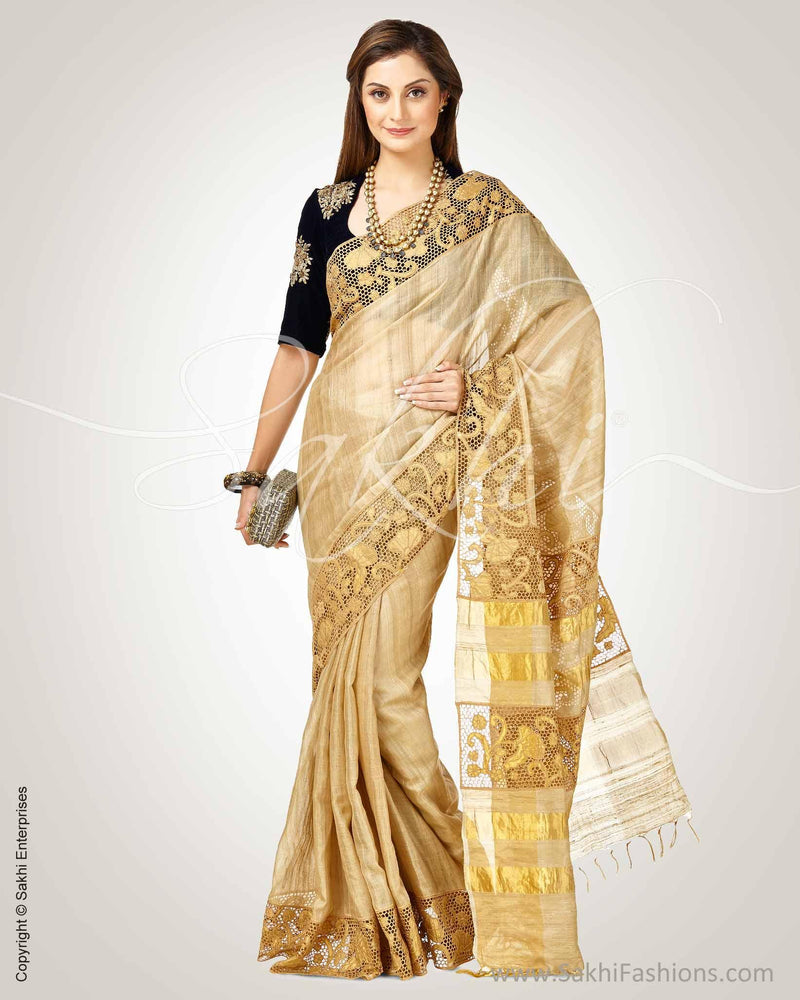 SR-0753 Beige Gold Tussar Cutwork