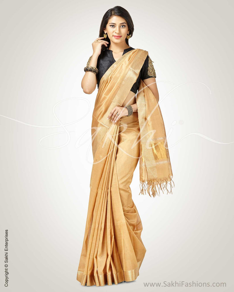 SR-0757 - Beige & Gold Silk & Cotton Saree