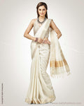 SR-0759 - Cream & Gold Silk & Cotton Saree