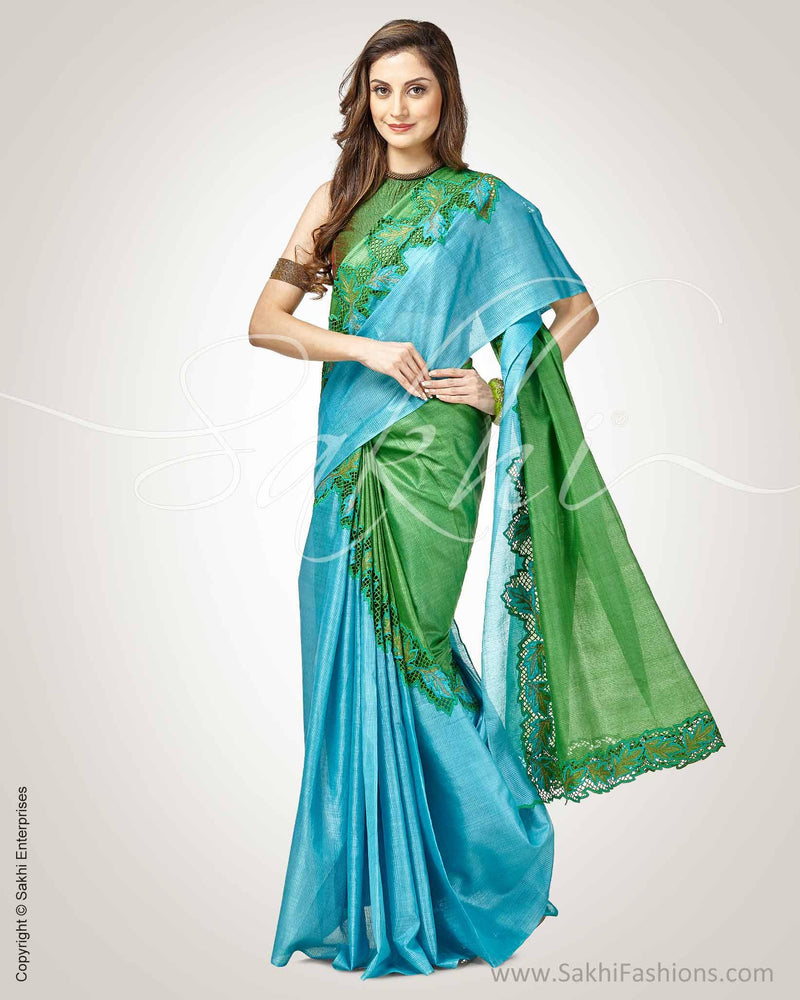 SR-0765 - Blue & Green Pure Tussar Silk Saree
