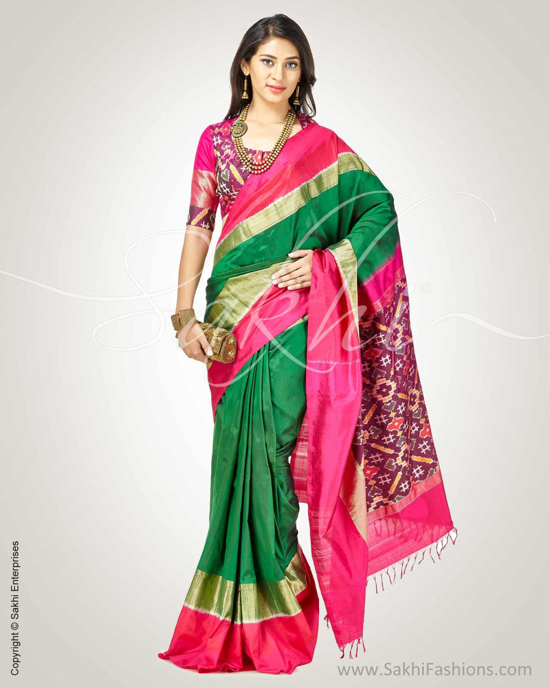 SR-0766 - Green & Pink Pure Silk Saree