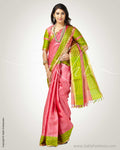 SR-0782 - Pink & Green Pure Tussar Silk Saree
