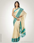SR-0784 - Beige & Blue Supernet Saree