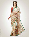 SR-0785 - Cream & Multi Pure Tussar Silk Saree