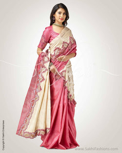 SR-0787 - Beige & Pink Pure Tussar Silk Saree