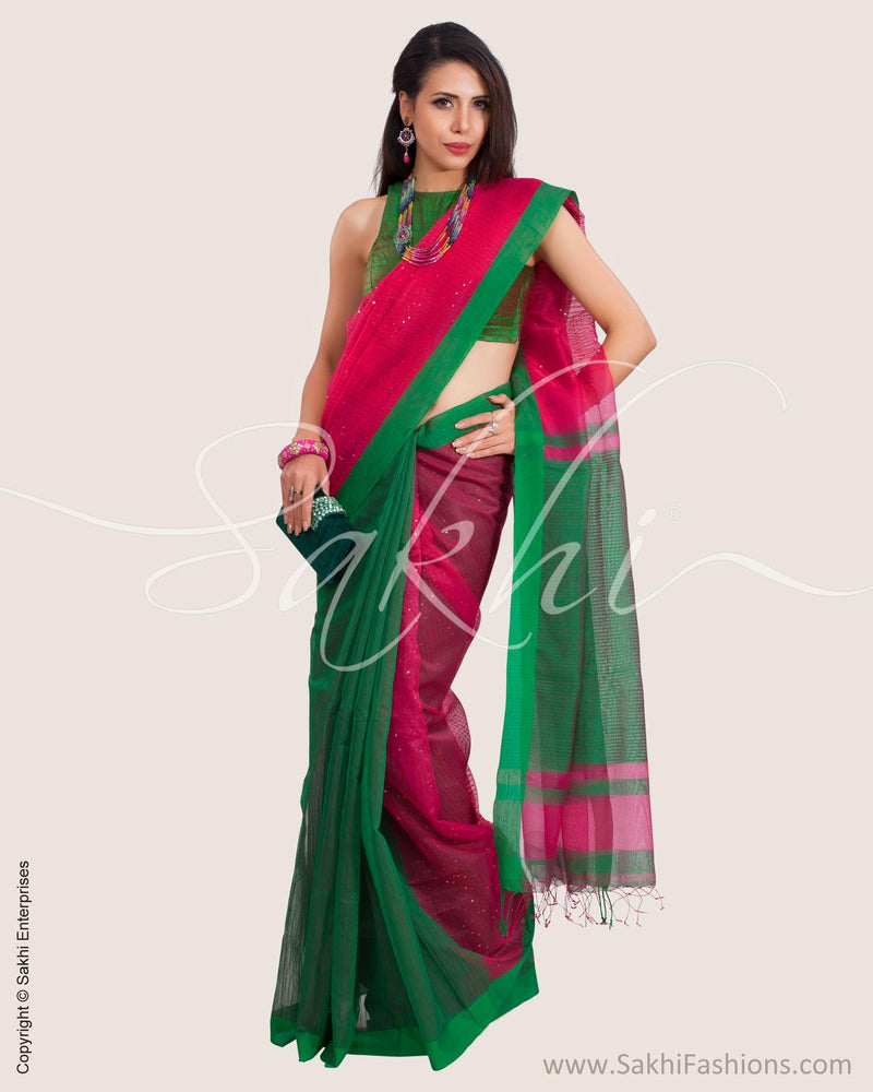SR-0790 - Pink & Green Faux silk Saree