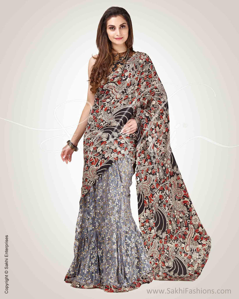SR-0797 - Black & grey pure Silk saree