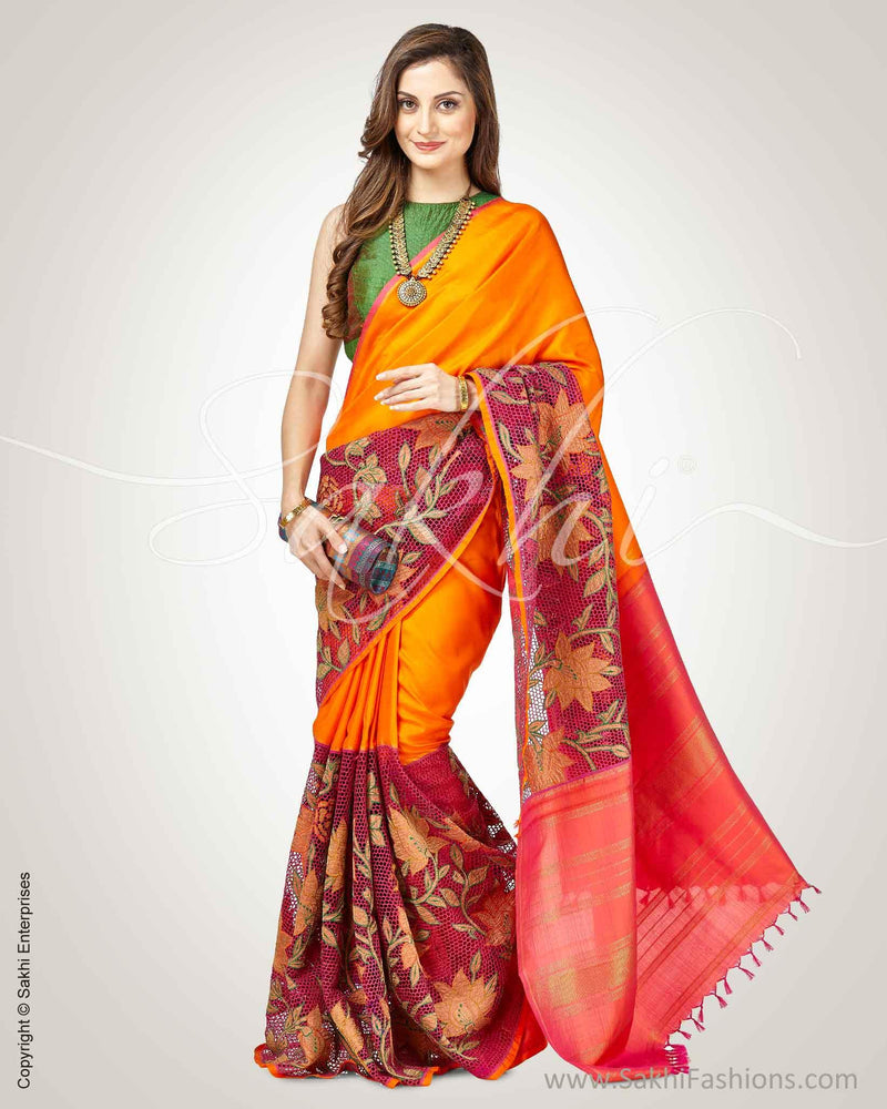 SR-0801 - Orange & Multi Pure Kanchivaram Silk Saree