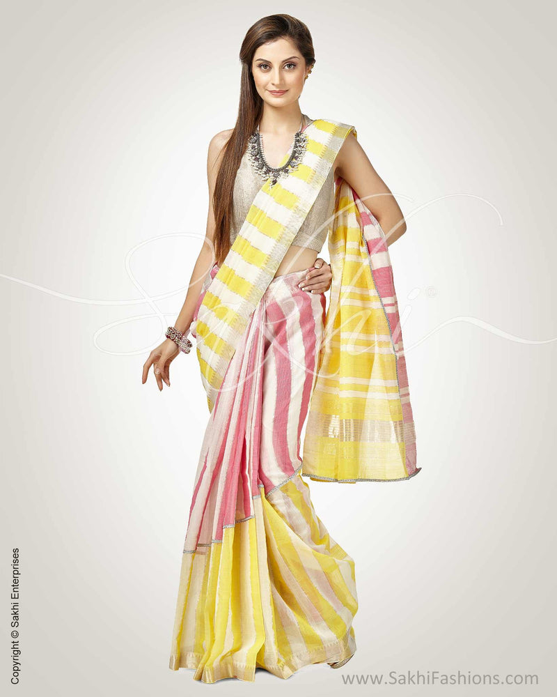 SR-0803 Yellow Pink Cotton Sari
