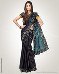 SR-0806 - Black & Blue Pure Tussar Silk Saree