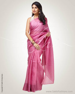 SR-0809 - Pink & silver pure Organza silk saree