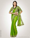SR-0816 - Green & Beige Pure Chiffon Silk Saree