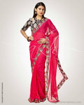 SR-0820 - Pink & Black Faux Georgette Saree
