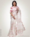 SR-0821 - Cream & pink pure Organza silk saree