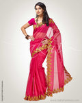 SR-0823 - Pink & Mustard Supernet Saree