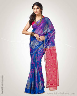 SR-0824 - Blue & pink pure Organza silk saree
