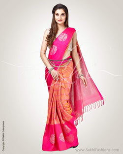 SR-0826 - Pink & Gold Pure Upada Silk Saree