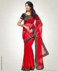 SR-0829 - Red & black Supernet saree