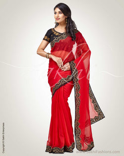SR-0829 - Red & black Supernet saree