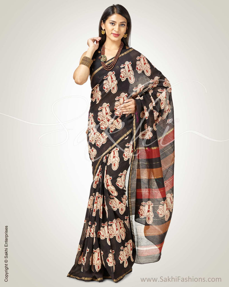 SR-0830 - Black & Beige Pure Chanderi  Saree