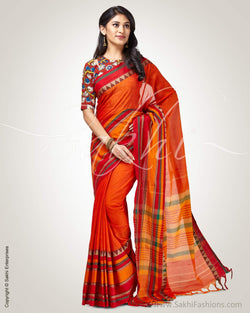 SR-0832 Orange Cotton Sari