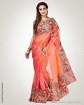 SR-0833 Peach Organza Cutwork Sari
