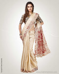 SR-0834 - Cream & red pure Tussar silk saree
