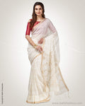 SR-0835 - Cream & Gold Pure Linen Saree