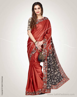 SR-0836 - Brown & Black Pure Tussar Silk Saree