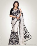 SR-0839 - Silver & black pure Tissue Kota saree