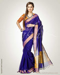 SR-0844 - Blue & Gold Silk & Cotton Saree