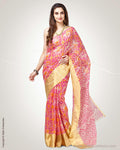 SR-0847 - Pink & Multi pure Organza silk saree